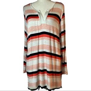 Leo & Nicole V Neck Roll Tab Sleeve Striped Long Length Top Size XL